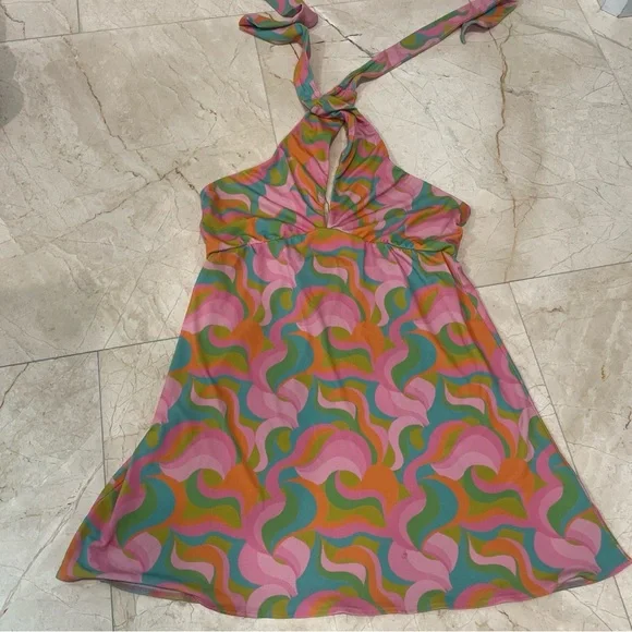 Show Me Your MuMu Pink Multi Halter Mini Dress - Picture 3 of 10